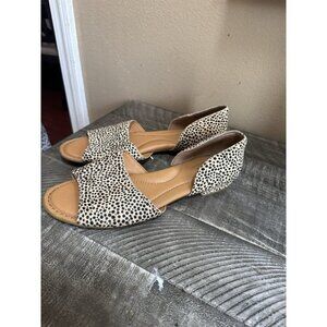 Born Leopard Print Calf Hair Slip On Open Toe Sandal Flats Shoes Women Size 9m